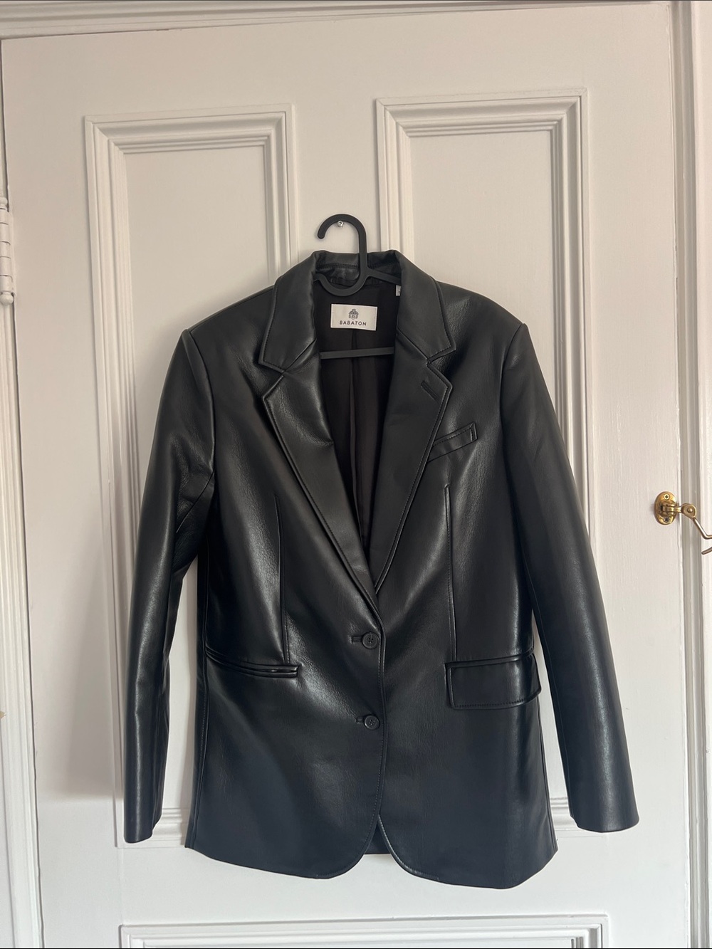 Babaton Black Faux Leather Blazer